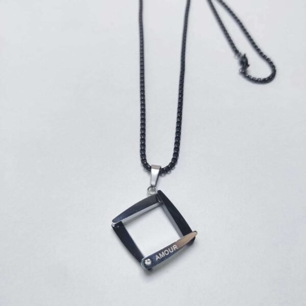 Titanium Stainless Steel Black Square Pendant Necklace - Image 4