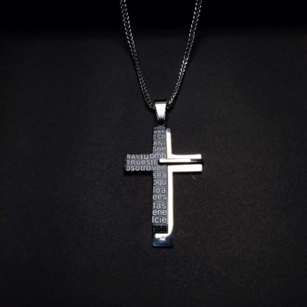 CROSS STAINLESS STEEL WITH BLACK WORK PENDANT NECKLACE