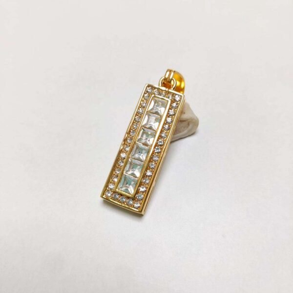 Gold Rectangle Stick Pendant Necklace - Image 4