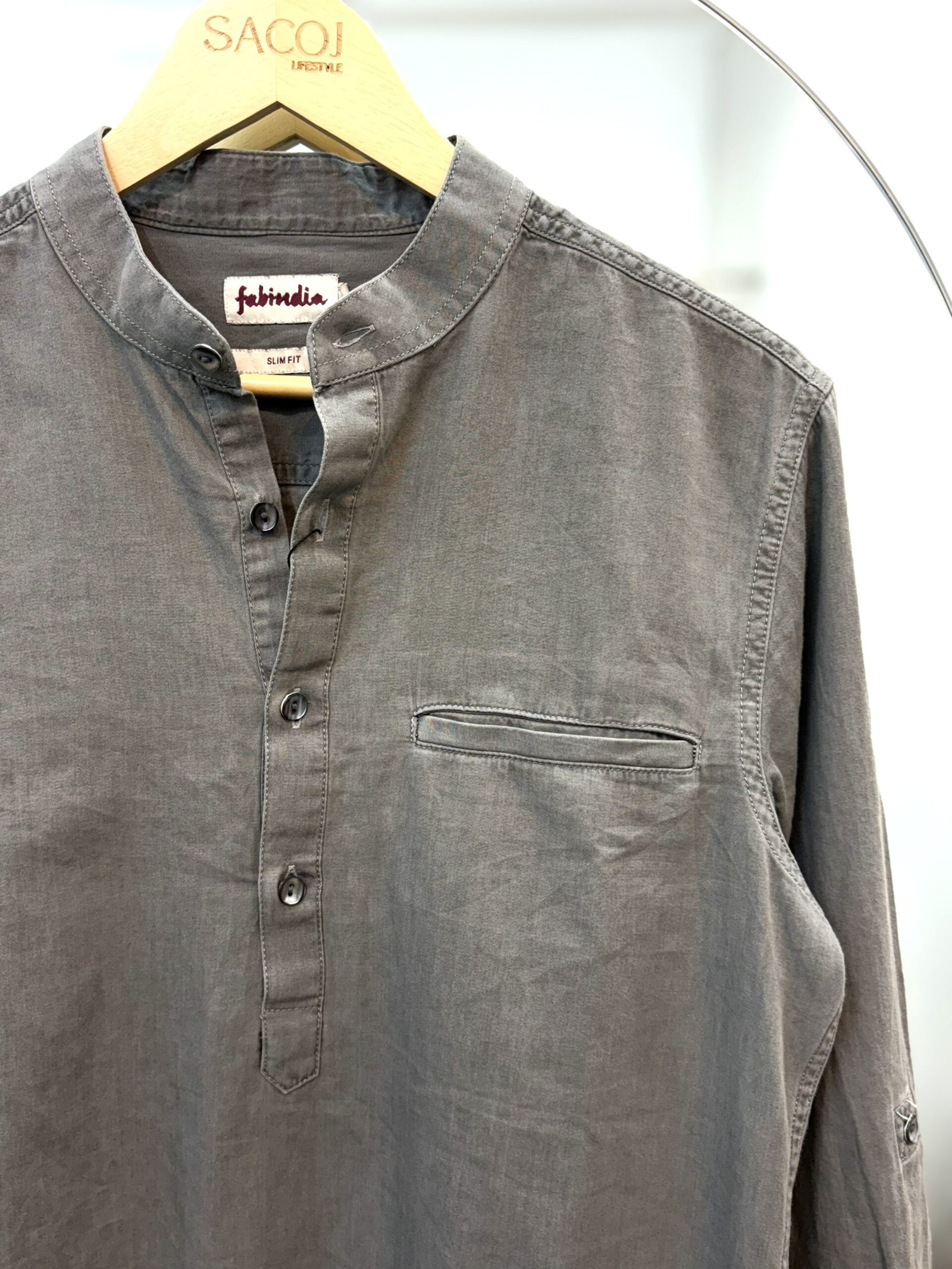 Denim Short Kurta In Grey - Image 2