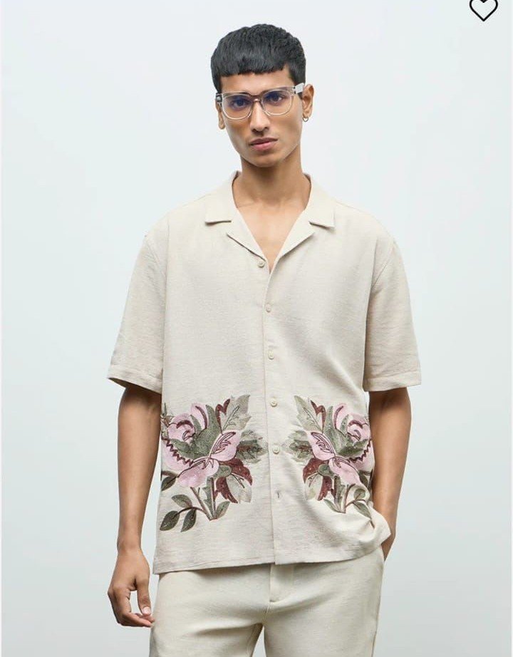 Relaxed Embroidered Beige Shirt