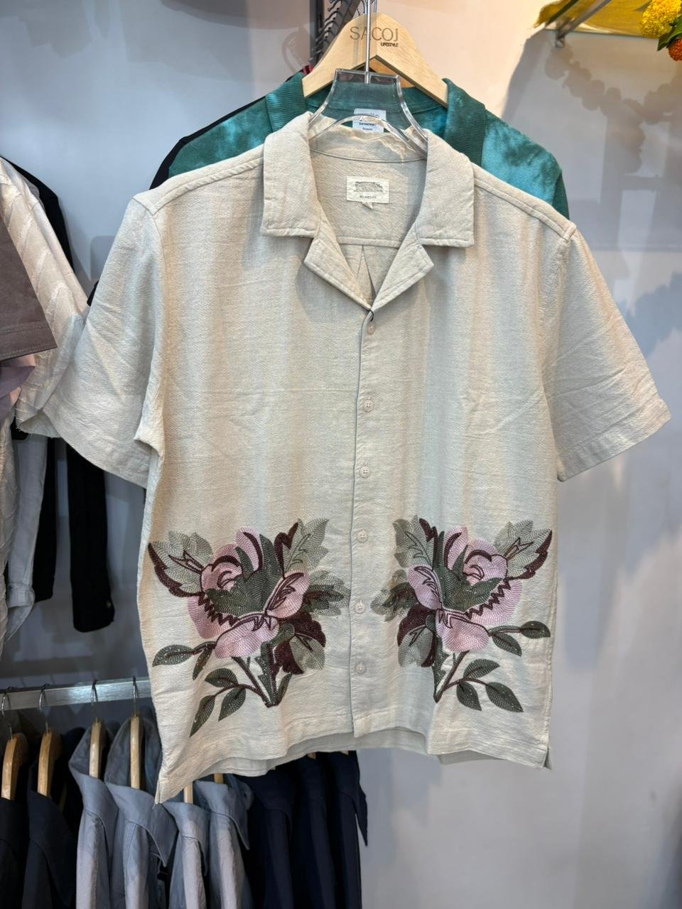 Relaxed Embroidered Beige Shirt - Image 4