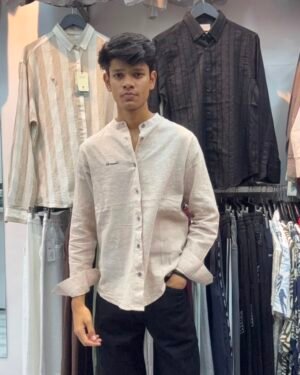 Linen Blend Mandarin Shirt
